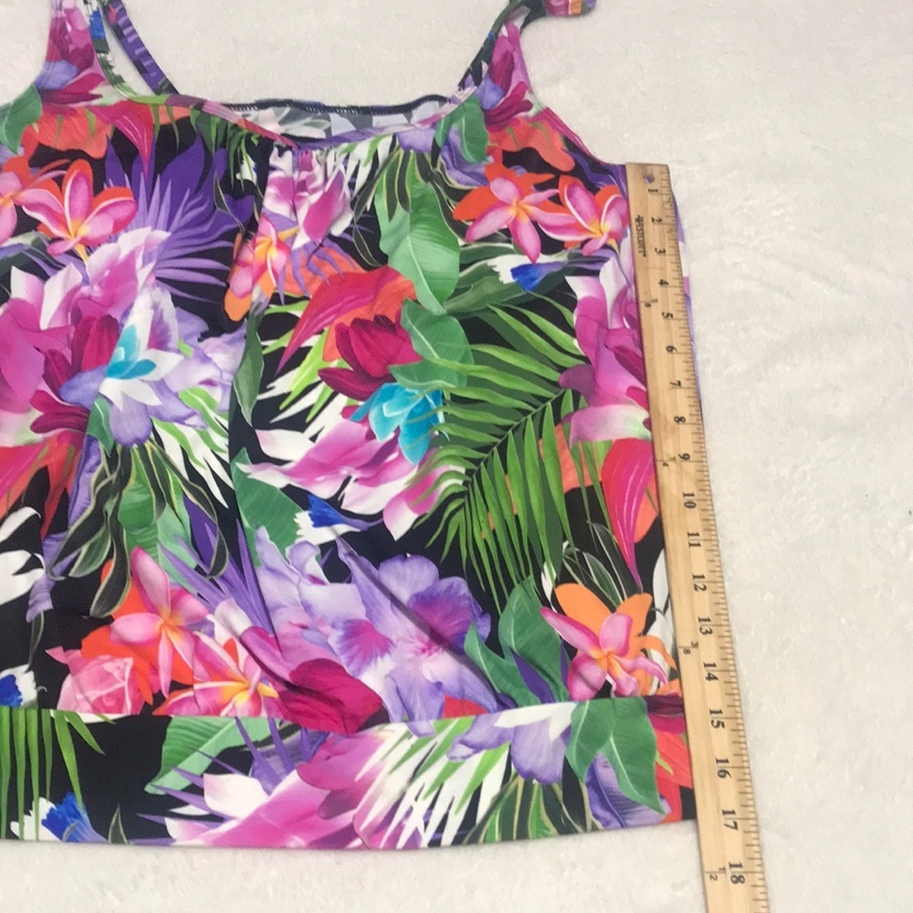 Tropical Floral Print Tankini SwimTop - Purple / Multicolor Sz 20 - Picture 9 of 11